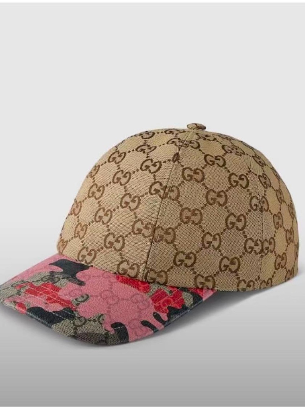 Gucci Beige GG Monogram Cap with Pink Floral Visor